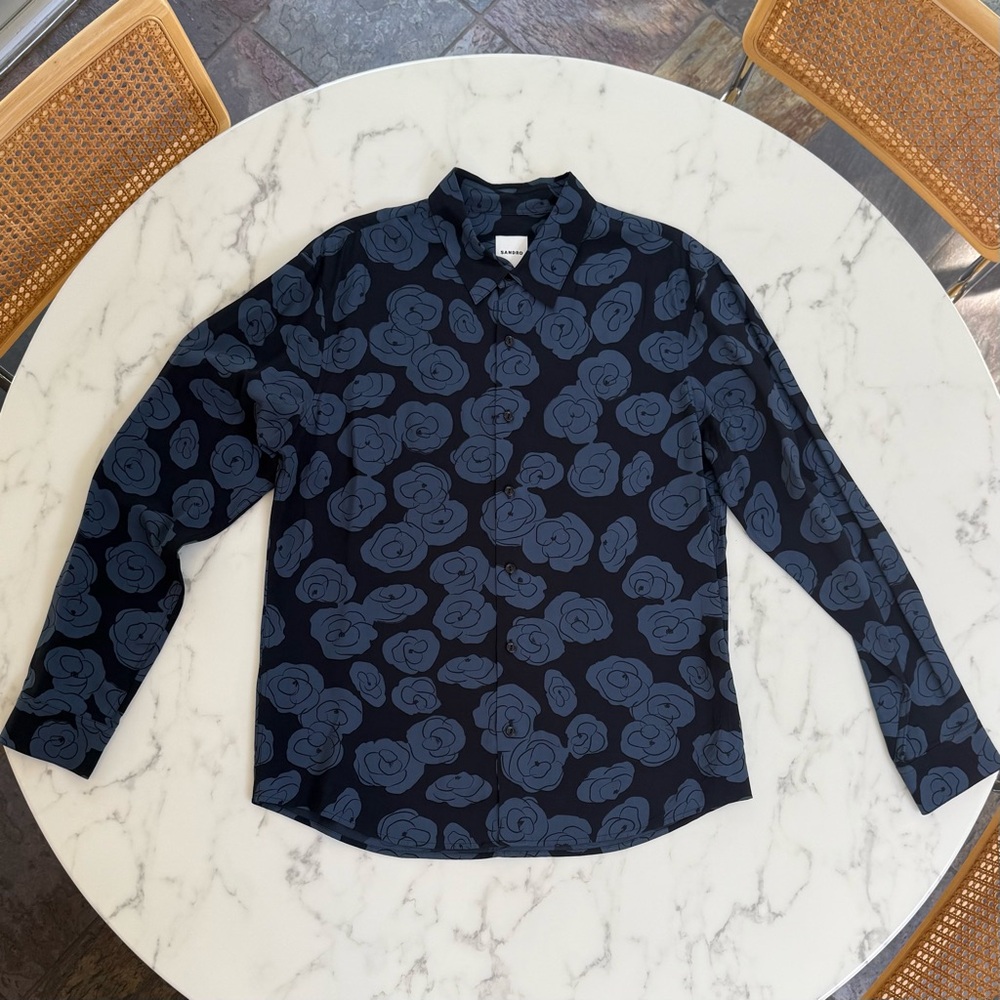 Sandro Dusty Flowers Printed Button Down Shirt - Size Large